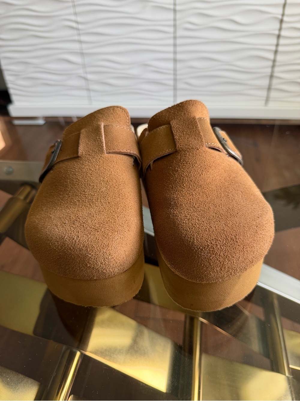 Women’s Suede Platform Clog Mule in Chestnut Brown